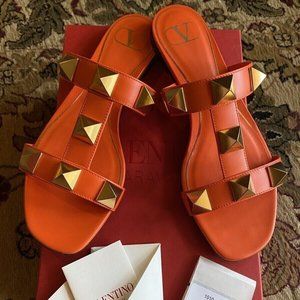 *Valentino Garavani* Roman Stud T-Strap Slide Sandal~7.5 w/Box